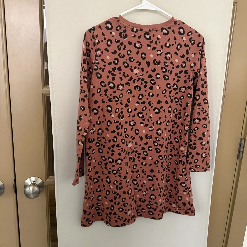 Hanna Anderson Girls 12/150 cm Leopard Print Long Sleeve T-Shirt Dress Crewneck